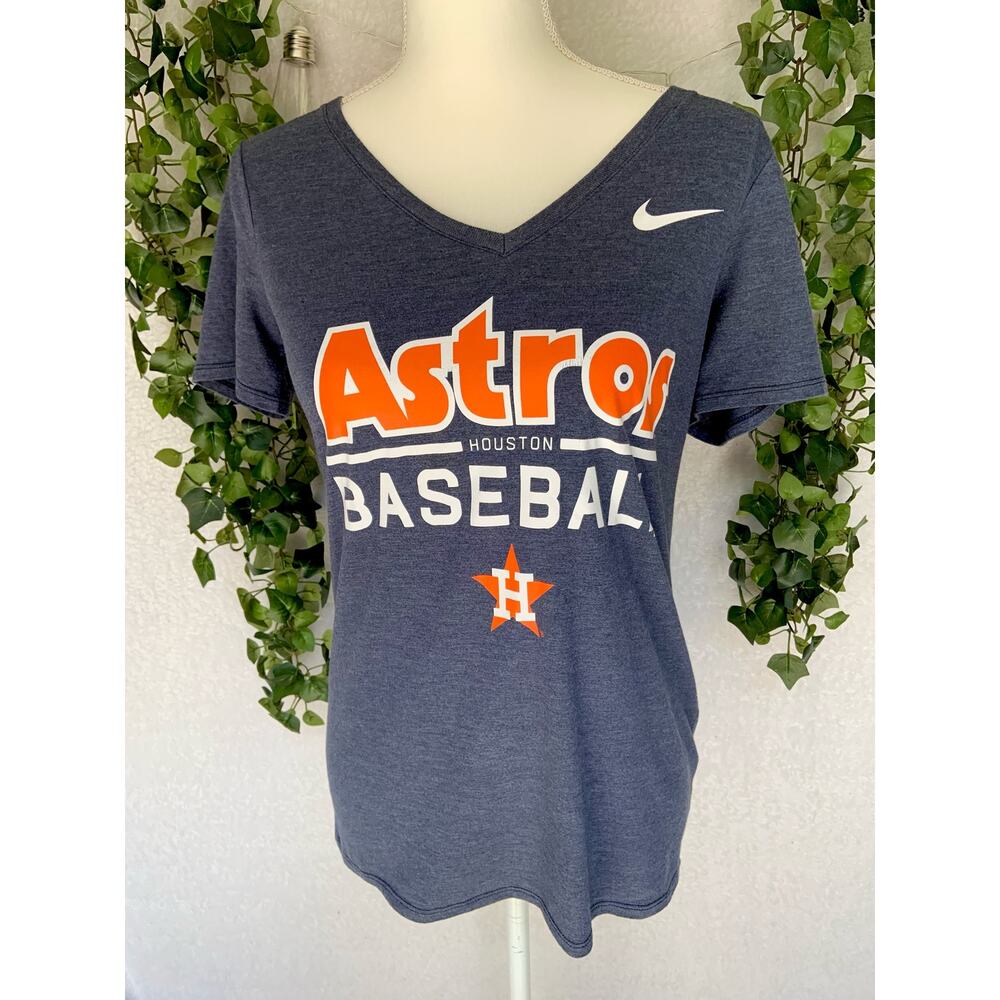 Nike Astros Houston Baseball Gray White & Orange V Neck T Shirt Women's SZ Small - Picture 1 of 10